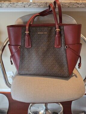 Michael Kors Burgundy and Brown Logo Tote- GENTLY USED